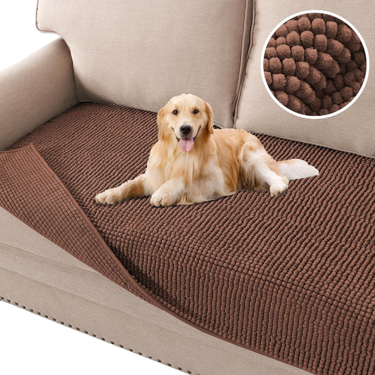 Plush Chenille Dog Bed Cover Thick Soft Sofa Cover for Cushion Couch Anti Slip Couch Cover Water Resistant Furniture Protector for Dog, Pet, Cat,Caramel