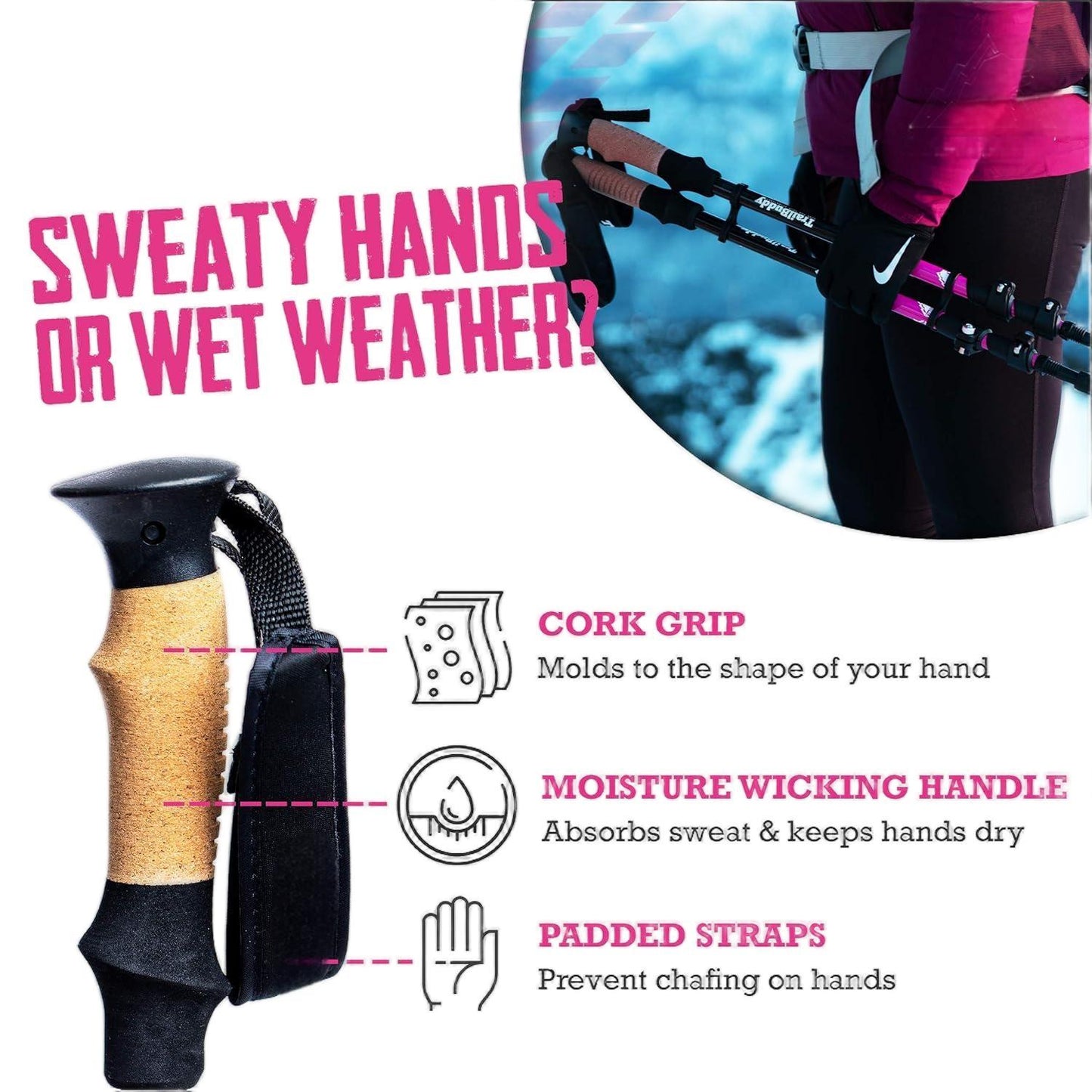Trekking Poles - Lightweight, Collapsible Hiking Poles for Snowshoe & Backpacking Gear - Pair of 2 Walking Sticks for Hiking, 7075 Aluminum with Cork Grip,Black