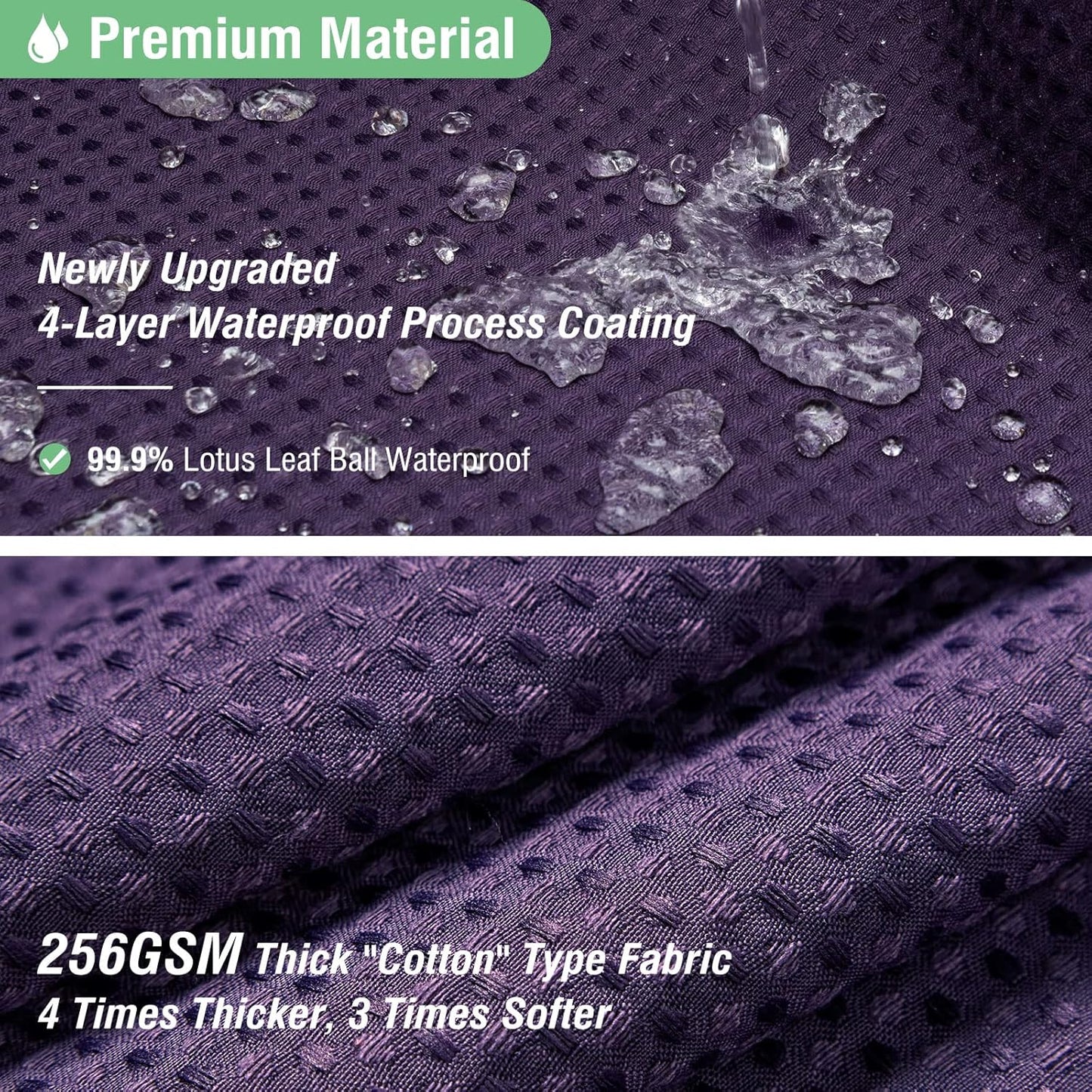Fabric Shower Curtain - Waffle Weave Weighted Thick Cloth Shower Curtains for Bathroom, Hotel Spa Luxury Bath Curtain Set with 10 Hooks,Purple