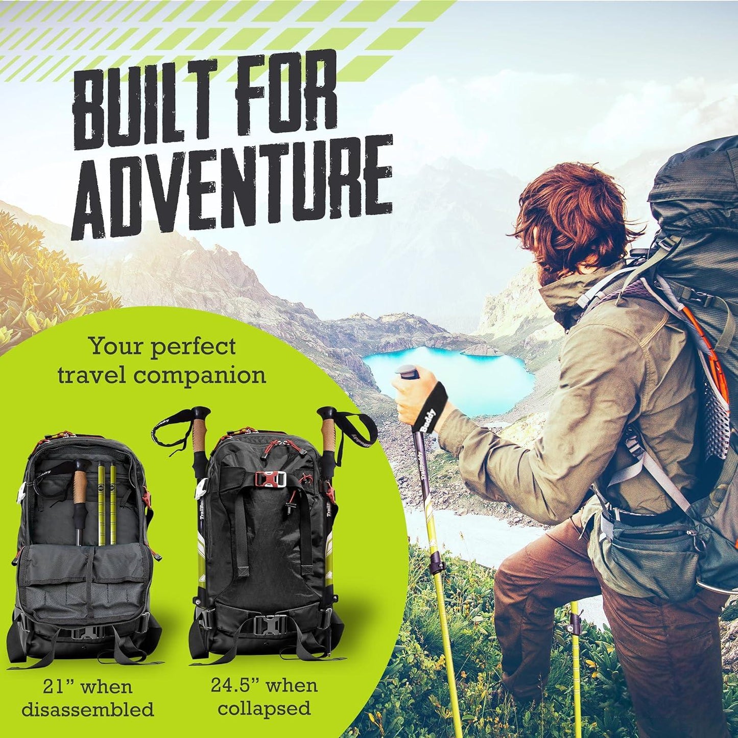 Trekking Poles - Lightweight, Collapsible Hiking Poles for Snowshoe & Backpacking Gear - Pair of 2 Walking Sticks for Hiking, 7075 Aluminum with Cork Grip,Black