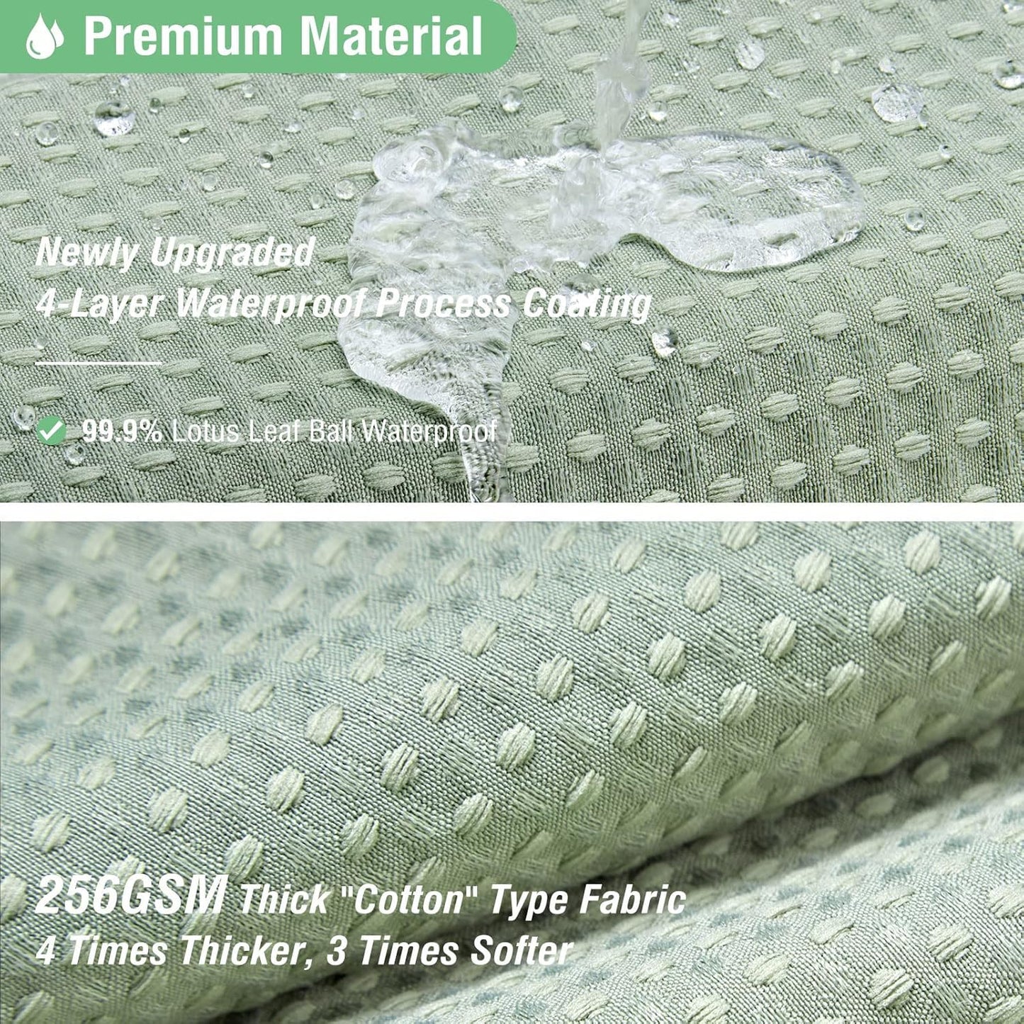 Fabric Shower Curtain - Waffle Weave Weighted Thick Cloth Shower Curtains for Bathroom, Hotel Spa Luxury Bath Curtain Set with 10 Hooks,Sage