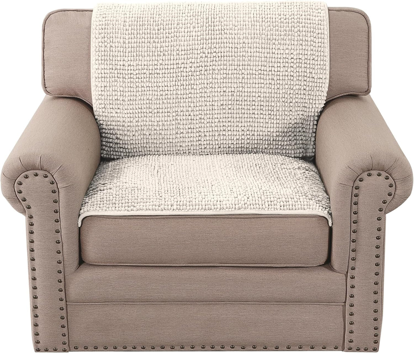2 Packs Plush Chenille Couch Armrest Cover Thick and Soft Sofa Covers Water Resistant Furniture Protector Cover for Pets,Ivory
