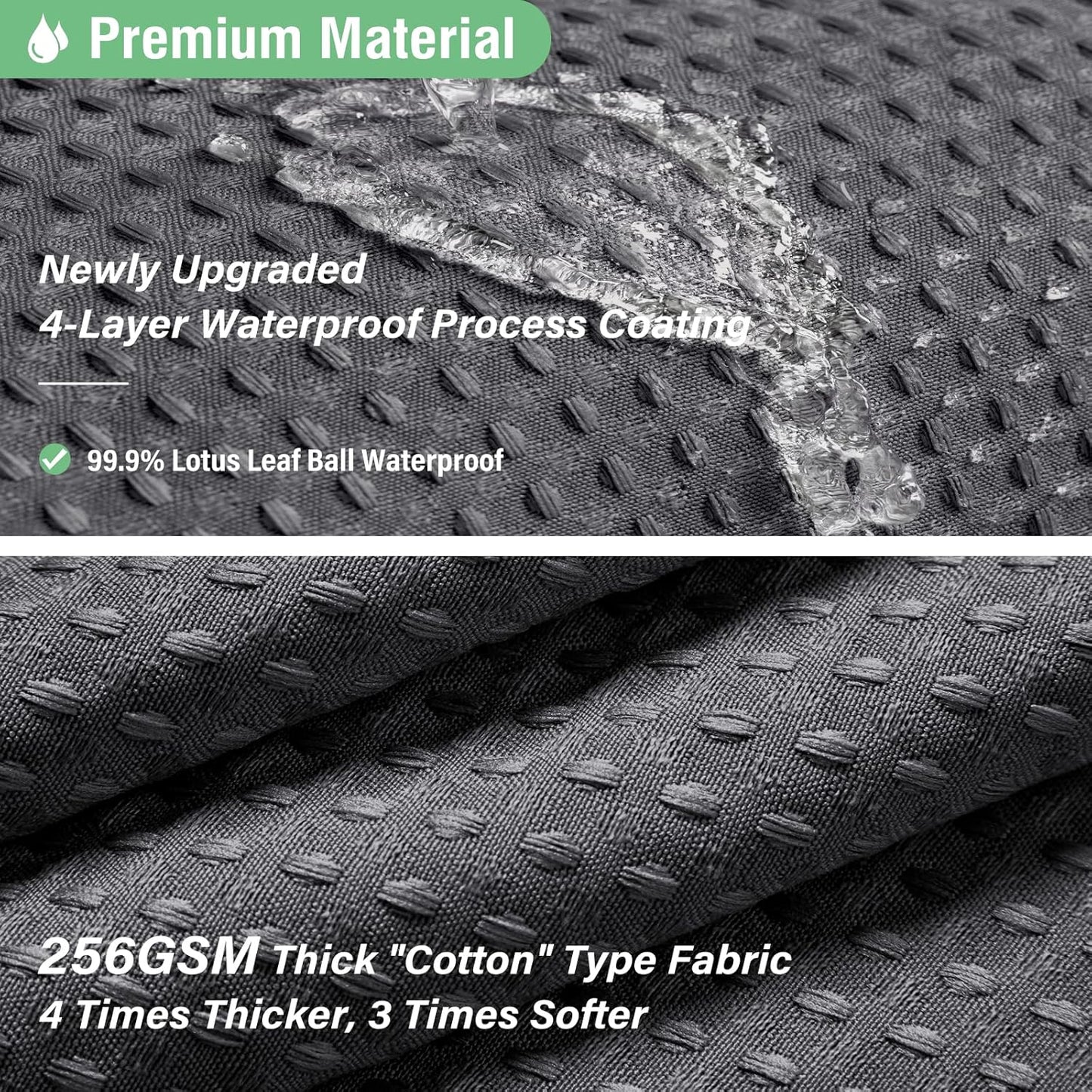 Fabric Shower Curtain - Waffle Weave Weighted Thick Cloth Shower Curtains for Bathroom, Hotel Spa Luxury Bath Curtain Set with 10 Hooks,Dark Grey
