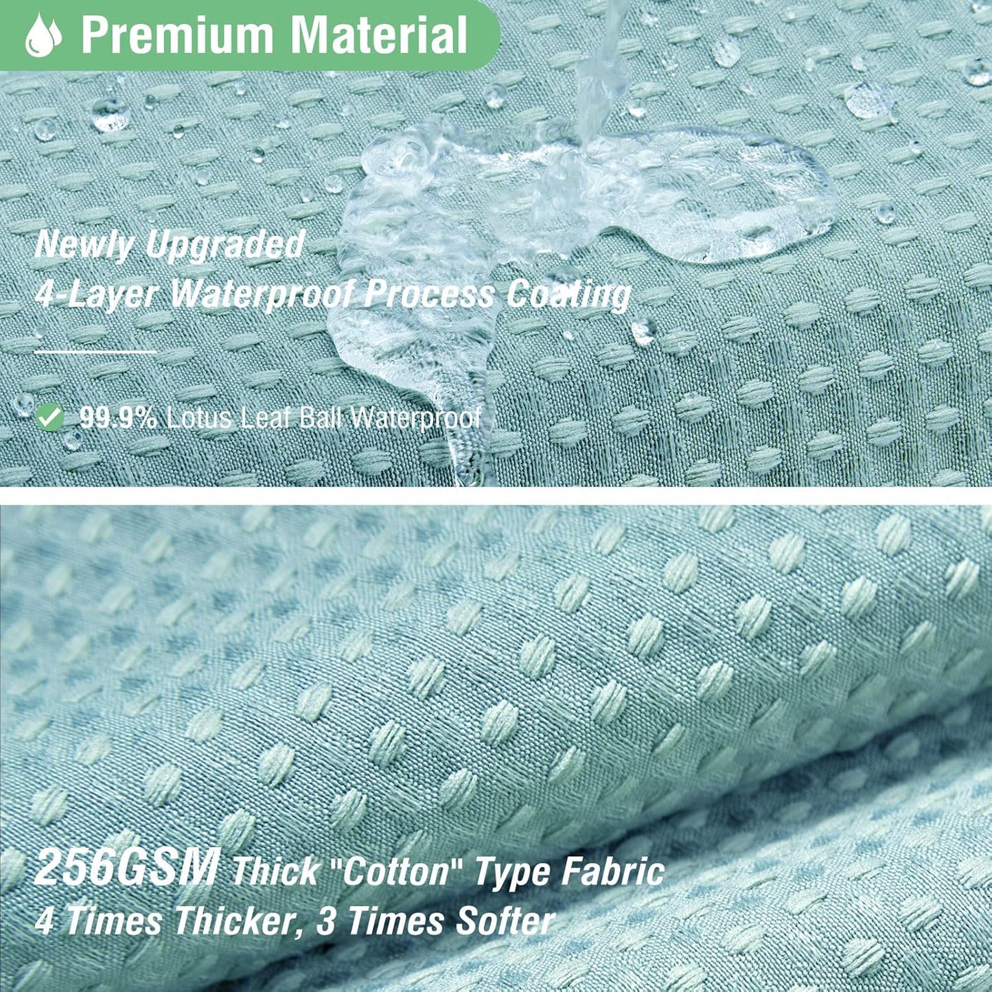 Fabric Shower Curtain - Waffle Weave Weighted Thick Cloth Shower Curtains for Bathroom, Hotel Spa Luxury Bath Curtain Set with 10 Hooks,Cyan