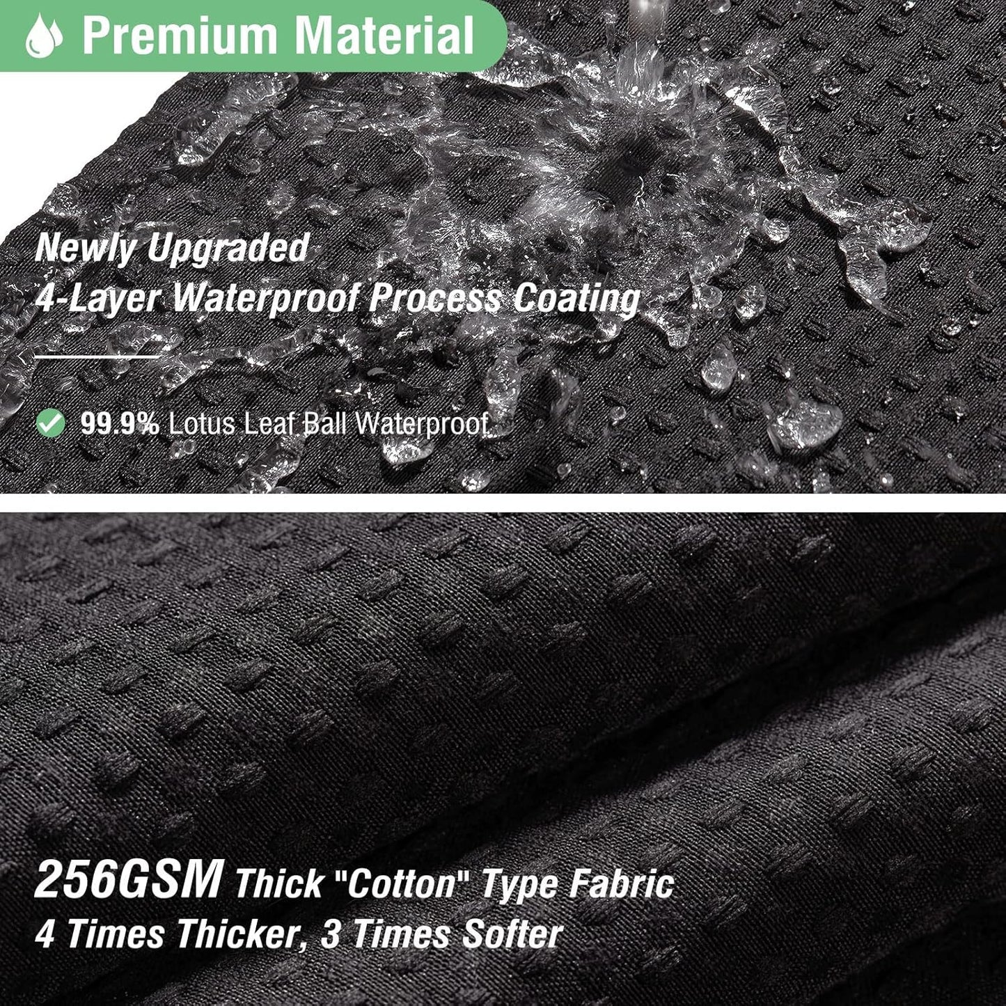 Fabric Shower Curtain - Waffle Weave Weighted Thick Cloth Shower Curtains for Bathroom, Hotel Spa Luxury Bath Curtain Set with 10 Hooks,Black