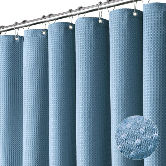 Fabric Shower Curtain - Waffle Weave Weighted Thick Cloth Shower Curtains for Bathroom, Hotel Spa Luxury Bath Curtain Set with 10 Hooks,Moonlight Blue