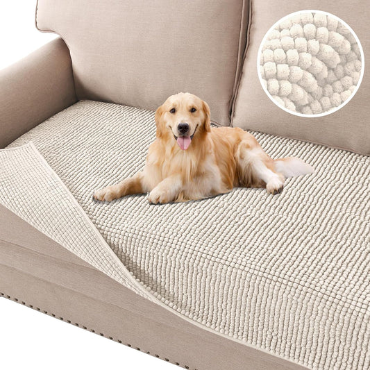 Plush Chenille Dog Bed Cover Thick Soft Sofa Cover for Cushion Couch Anti Slip Couch Cover Water Resistant Furniture Protector for Dog, Pet, Cat,Ivory