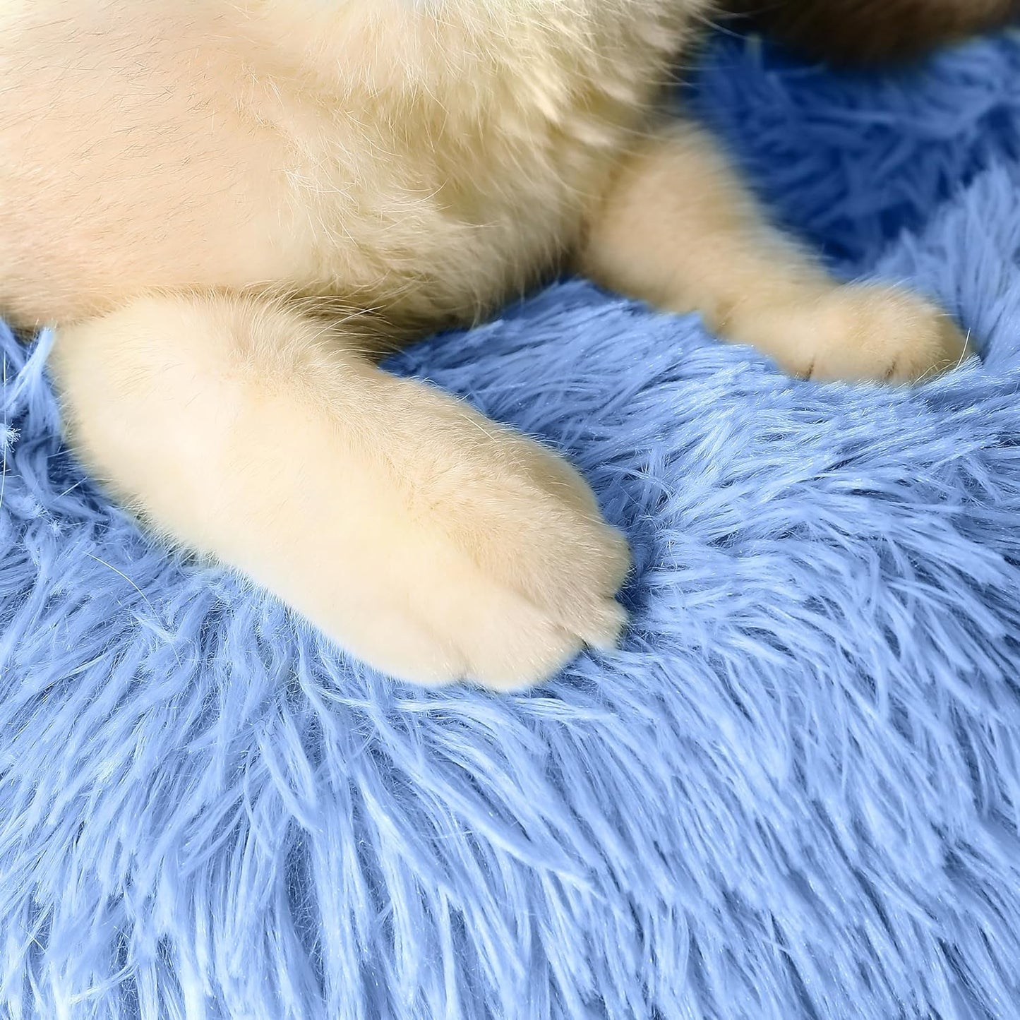 Anti Anxiety Round Fluffy Plush Faux Fur Warm Washable Dog Bed & Cat Bed, Original Bed for Small Medium Large Pets,Blue