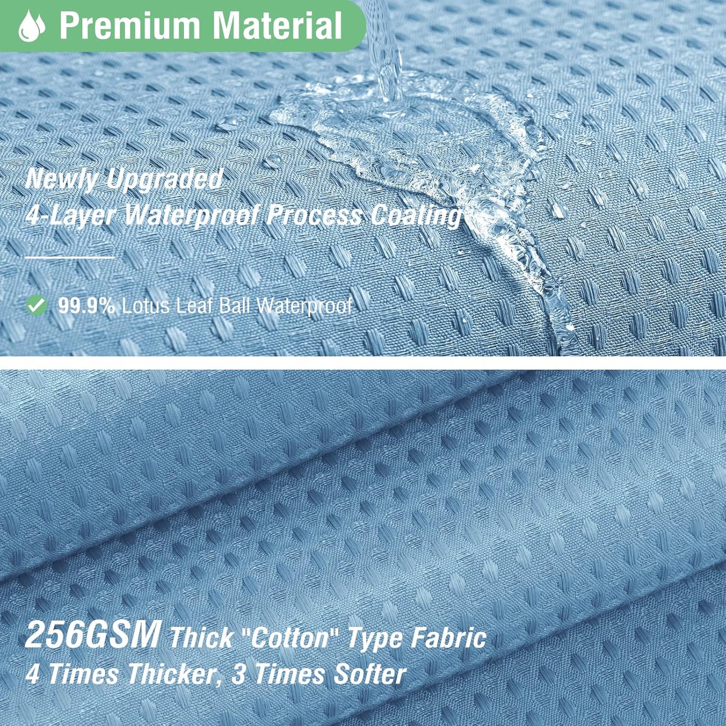 Fabric Shower Curtain - Waffle Weave Weighted Thick Cloth Shower Curtains for Bathroom, Hotel Spa Luxury Bath Curtain Set with 10 Hooks,Moonlight Blue