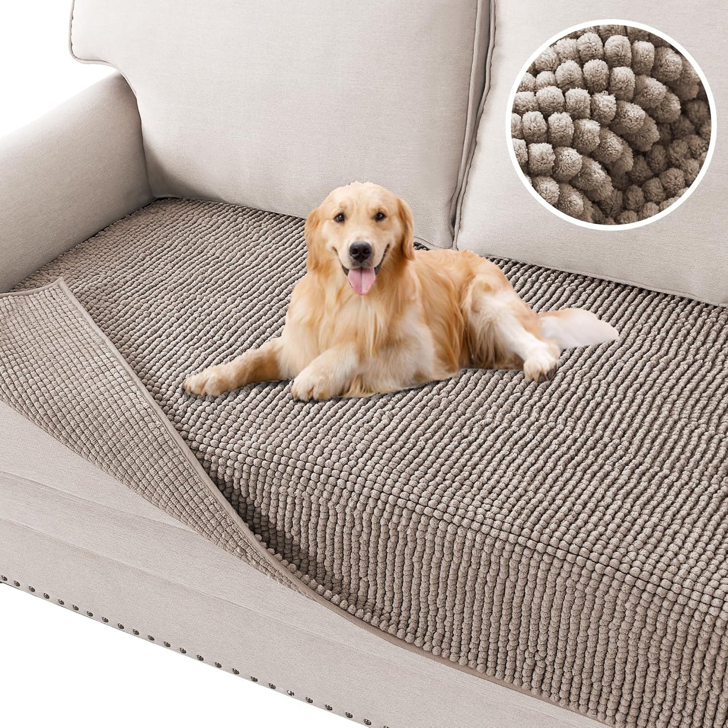 Plush Chenille Dog Bed Cover Thick Soft Sofa Cover for Cushion Couch Anti Slip Couch Cover Water Resistant Furniture Protector for Dog, Pet, Cat,Sand