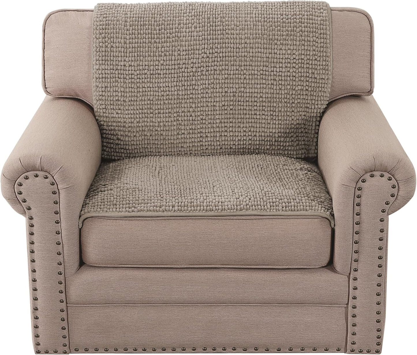 2 Packs Plush Chenille Couch Armrest Cover Thick and Soft Sofa Covers Water Resistant Furniture Protector Cover for Pets,Taupe