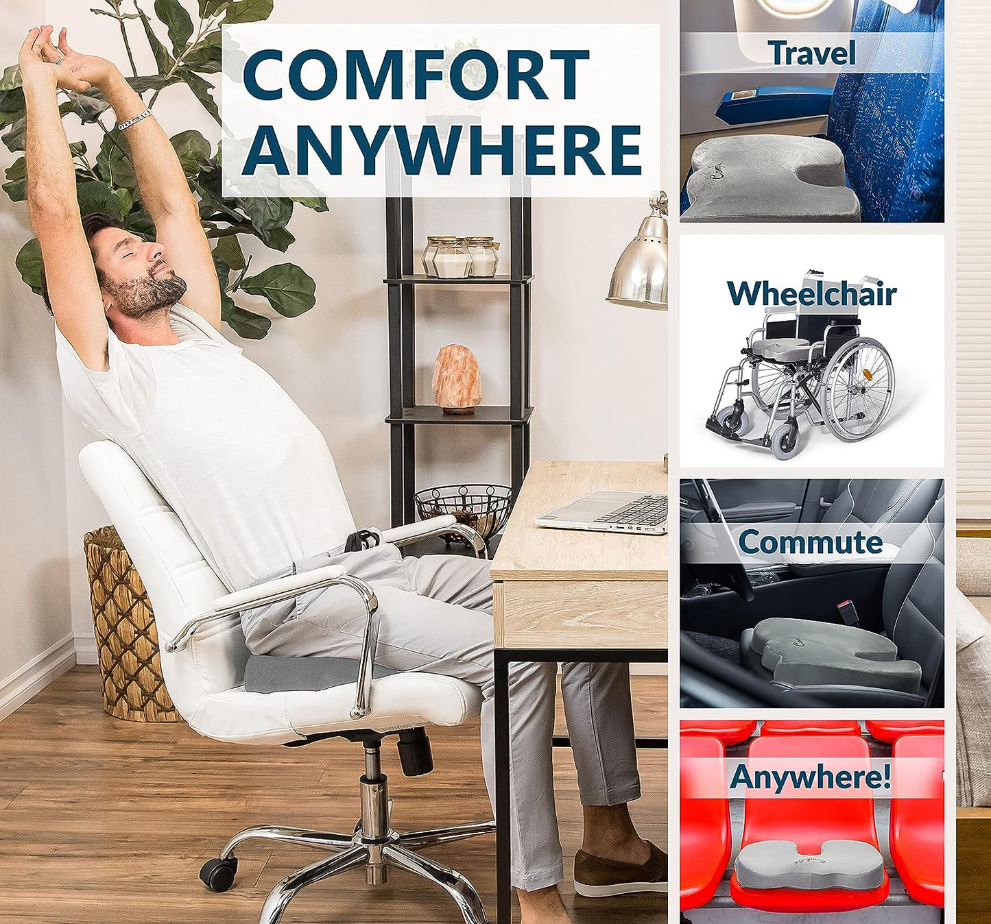 Memory Foam Gel Seat Cushion for Office Chair, Comfort Car Chair Cushion, Desk Seat Cushion for Tailbone Sciatica Pain Relief, Ergonomic Seat Pad,Grey