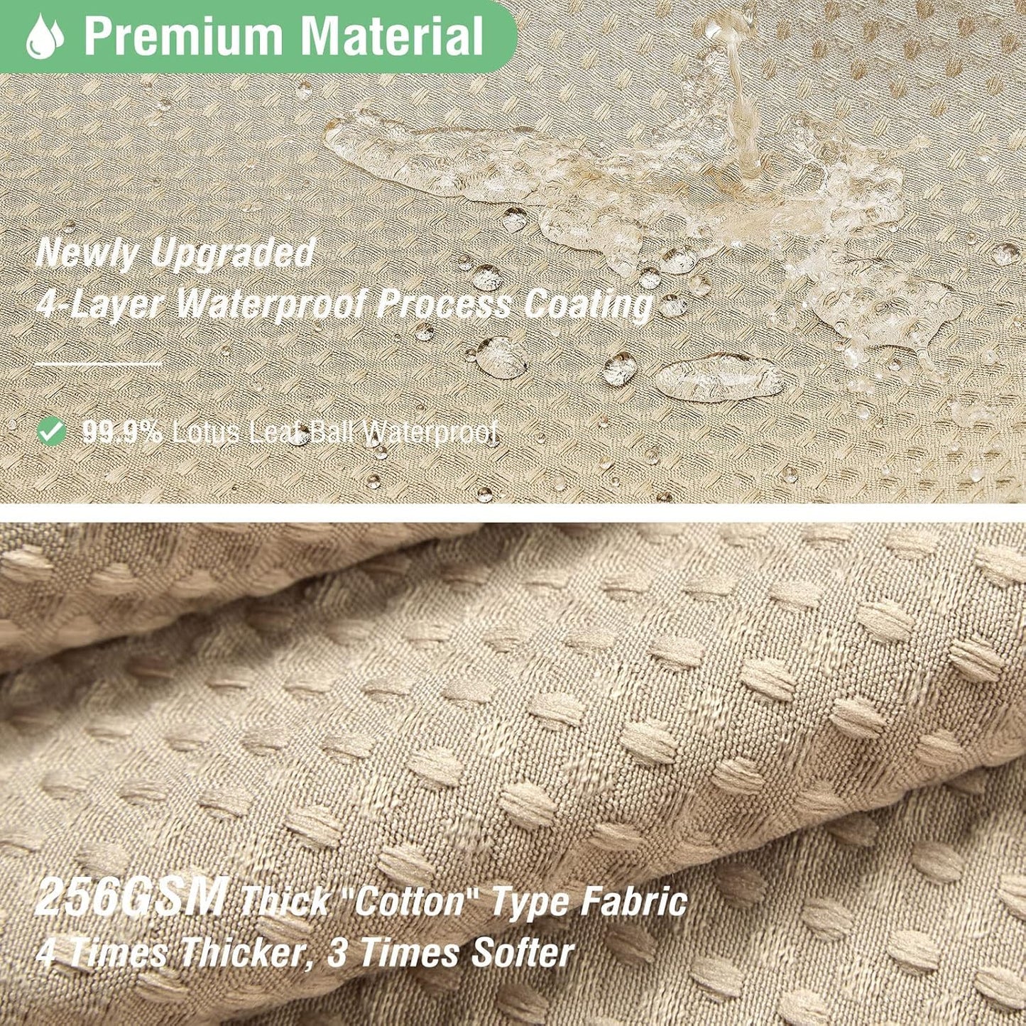 Fabric Shower Curtain - Waffle Weave Weighted Thick Cloth Shower Curtains for Bathroom, Hotel Spa Luxury Bath Curtain Set with 10 Hooks,Beige