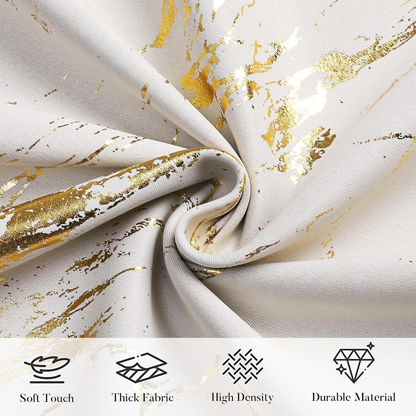 90% Blackout Curtains 2 Panels, Gold Marble Patterned Blackout Curtains Thermal Insulated Room Darkening Drapes for Living Room ,Beige