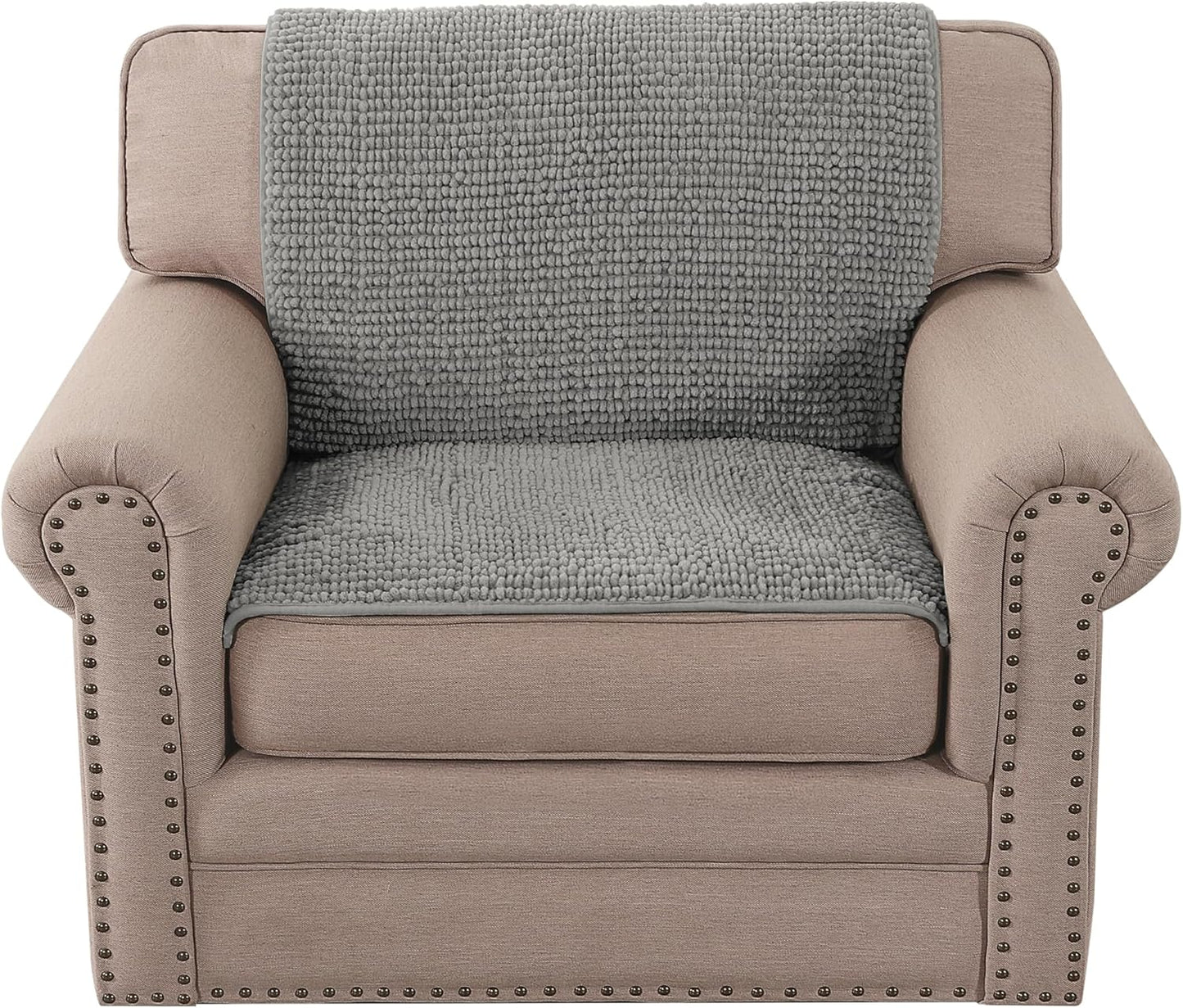 2 Packs Plush Chenille Couch Armrest Cover Thick and Soft Sofa Covers Water Resistant Furniture Protector Cover for Pets,Dove