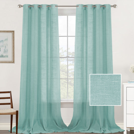 Natural Linen Sheer Curtains 2 Panels, Grommet Semitransparent Semi-Sheer Soft Comfort Privacy Drapes,Sage