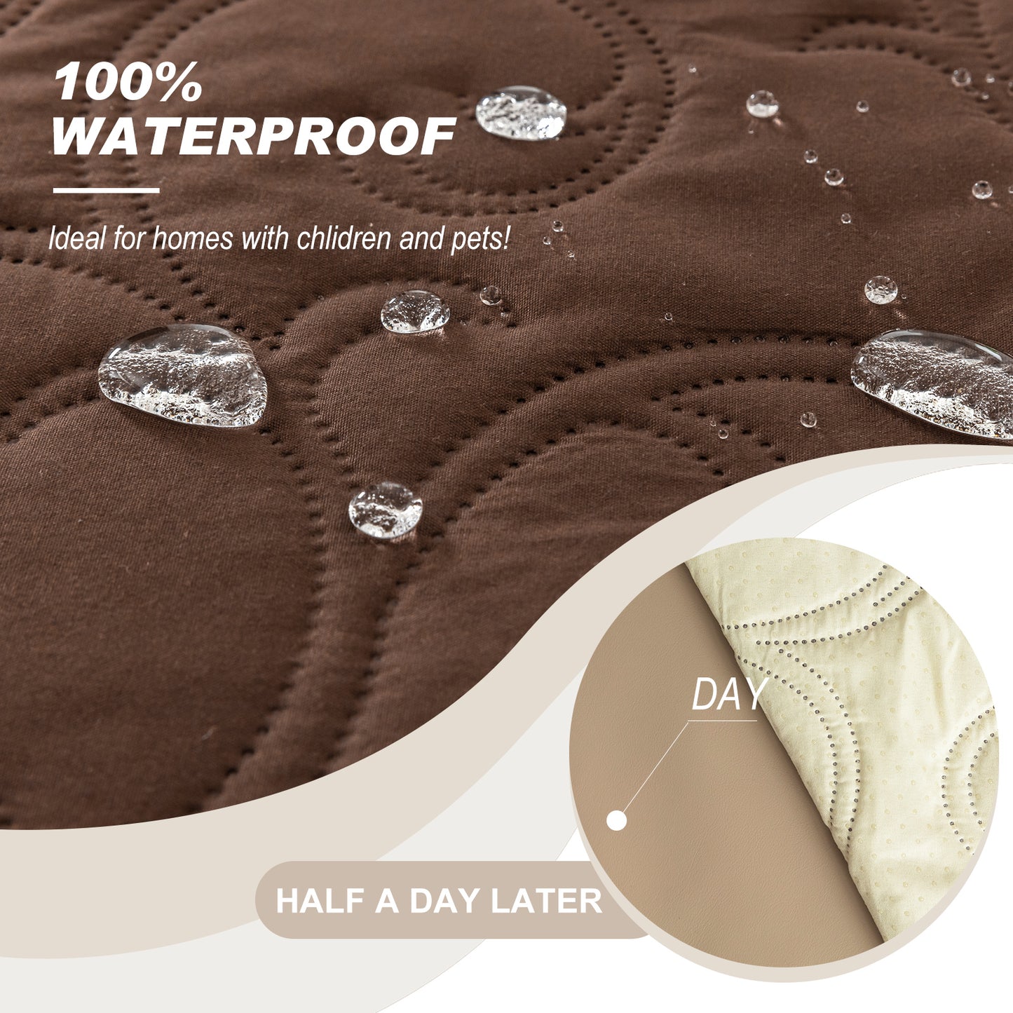 Waterproof Recliner Sofa Covers 3 Seater, Non-Slip Reclining Couch Covers for 3 Seat, Reclining Sofa Covers for Living Room, for Pets Kids Protector, Washable (Brown)