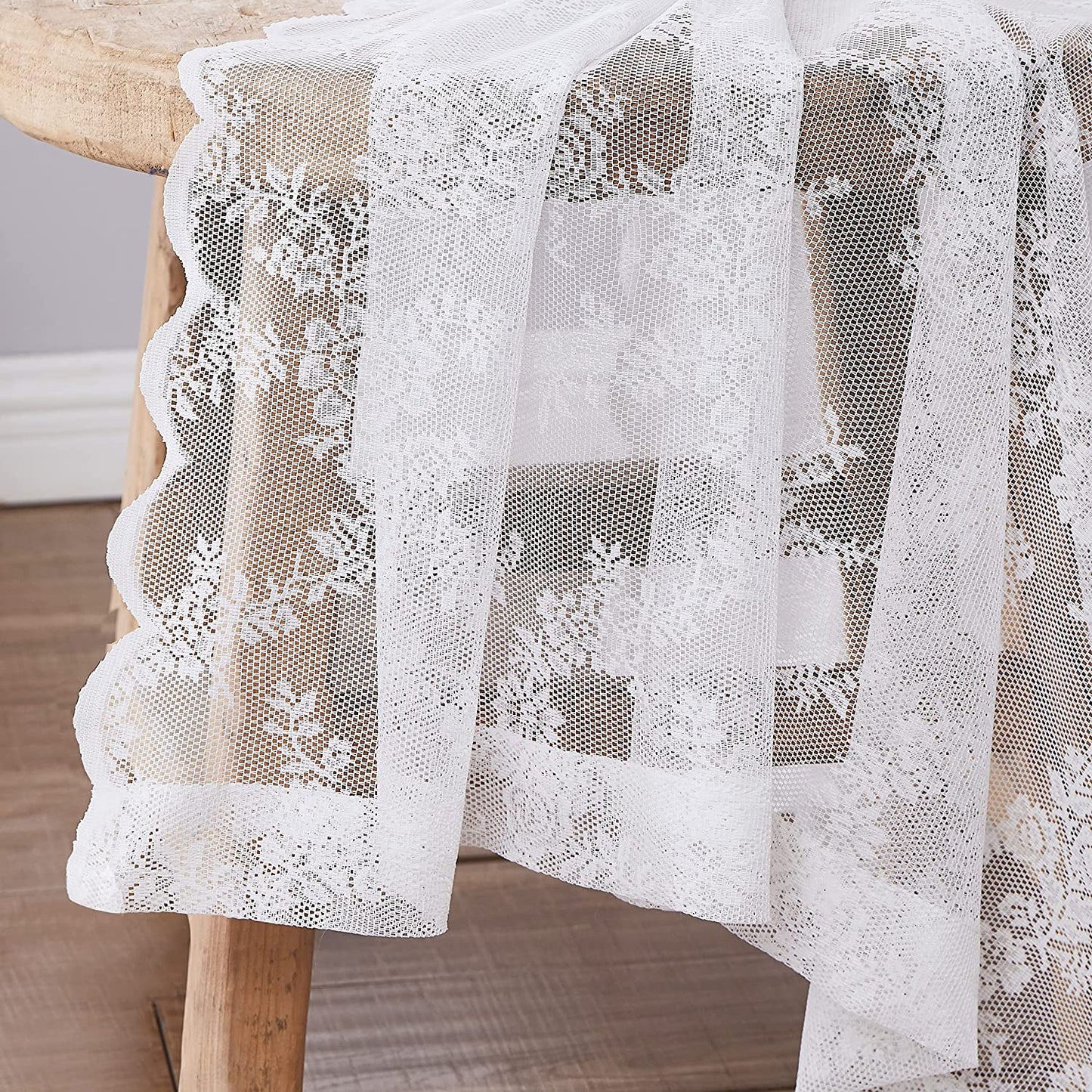 White Lace Sheer Curtains for Bedroom Farmhouse French Floral Rose Lace Curtain Panels Durable Flower Embeoidered Window Treatment Drapes for Living Room Christmas Holiday, Set of 2