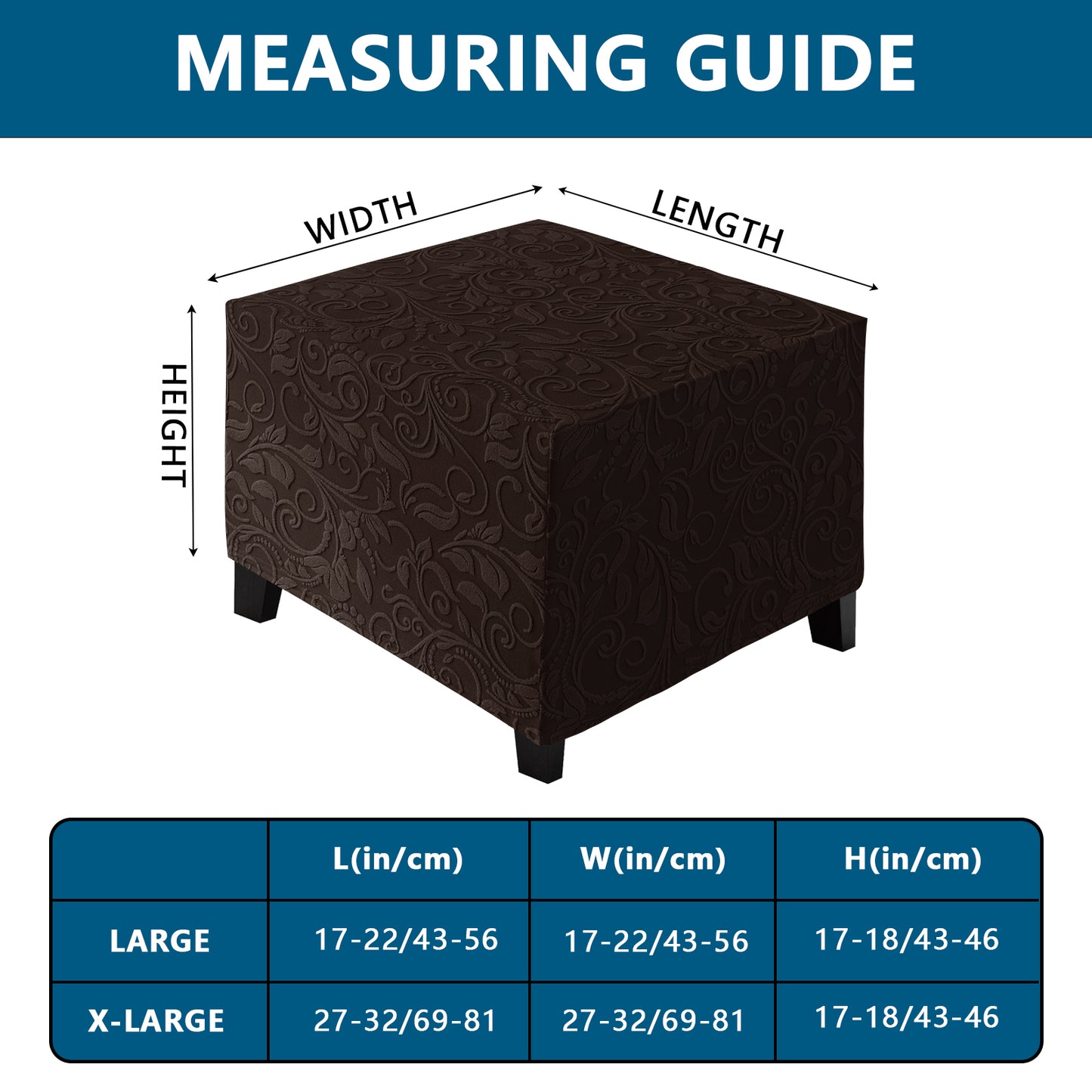 Stretch Square Ottoman Cover Jacquard Embroidery  Folding Storage Stool Furniture Protector Soft Rectangle slipcover with Elastic Bottom,Chocolate