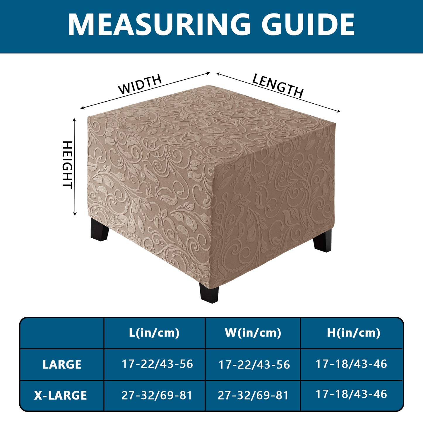 Stretch Square Ottoman Cover Jacquard Embroidery  Folding Storage Stool Furniture Protector Soft Rectangle slipcover with Elastic Bottom ,Light Brown