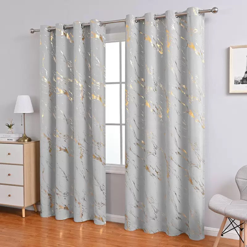 90% Blackout Curtains 2 Panels, Gold Marble Patterned Blackout Curtains Thermal Insulated Room Darkening Drapes for Living Room ,Light Grey