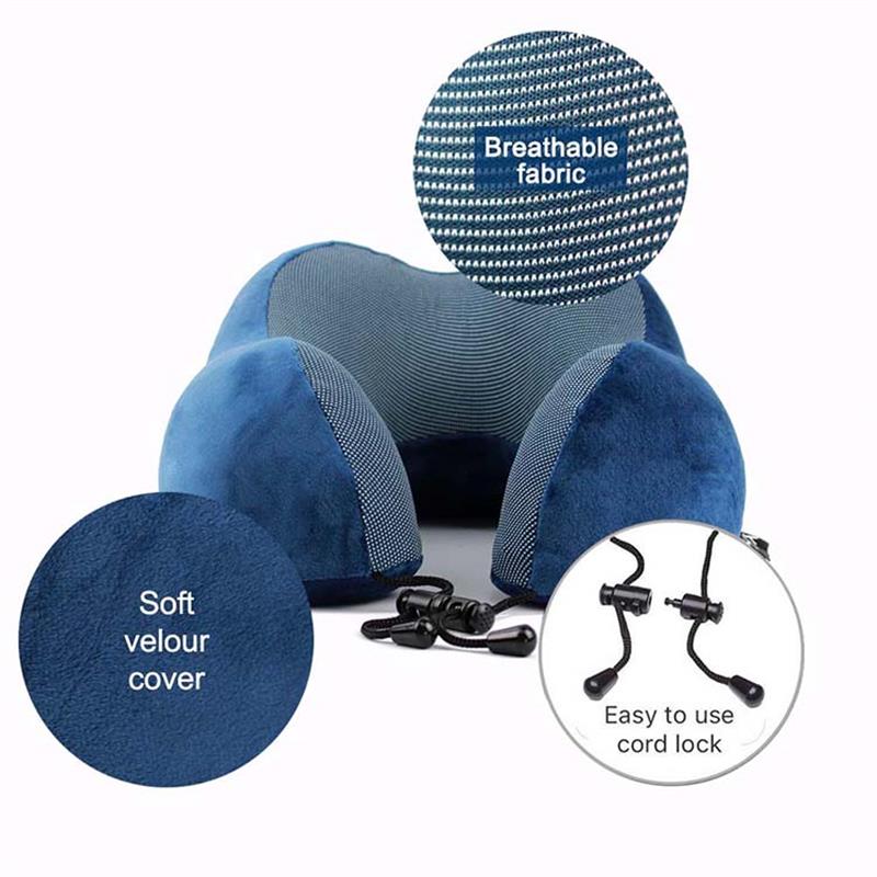 Travel Pillow 100% Pure Memory Foam Neck Pillow, Warm Velvet Cover - Machine Washable, Airplane Travel Kit with 3D Sleep Mask, Earplugs, and Luxury Bag, Blue