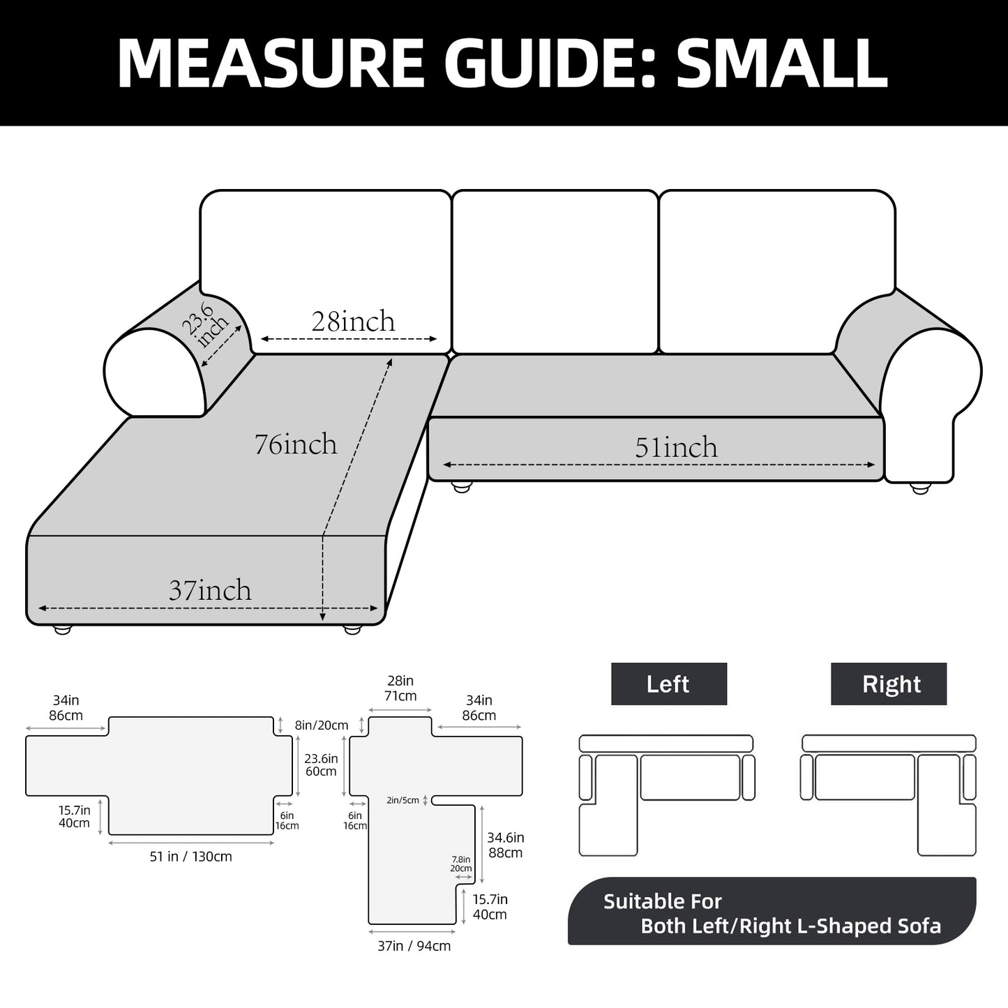L Shape Sectional Couch Covers 2-Piece 100% Waterproof Pet Couch Covers for Sectional Sofa Washable(Left Chaise + 3 Seat Sofa, Dove)