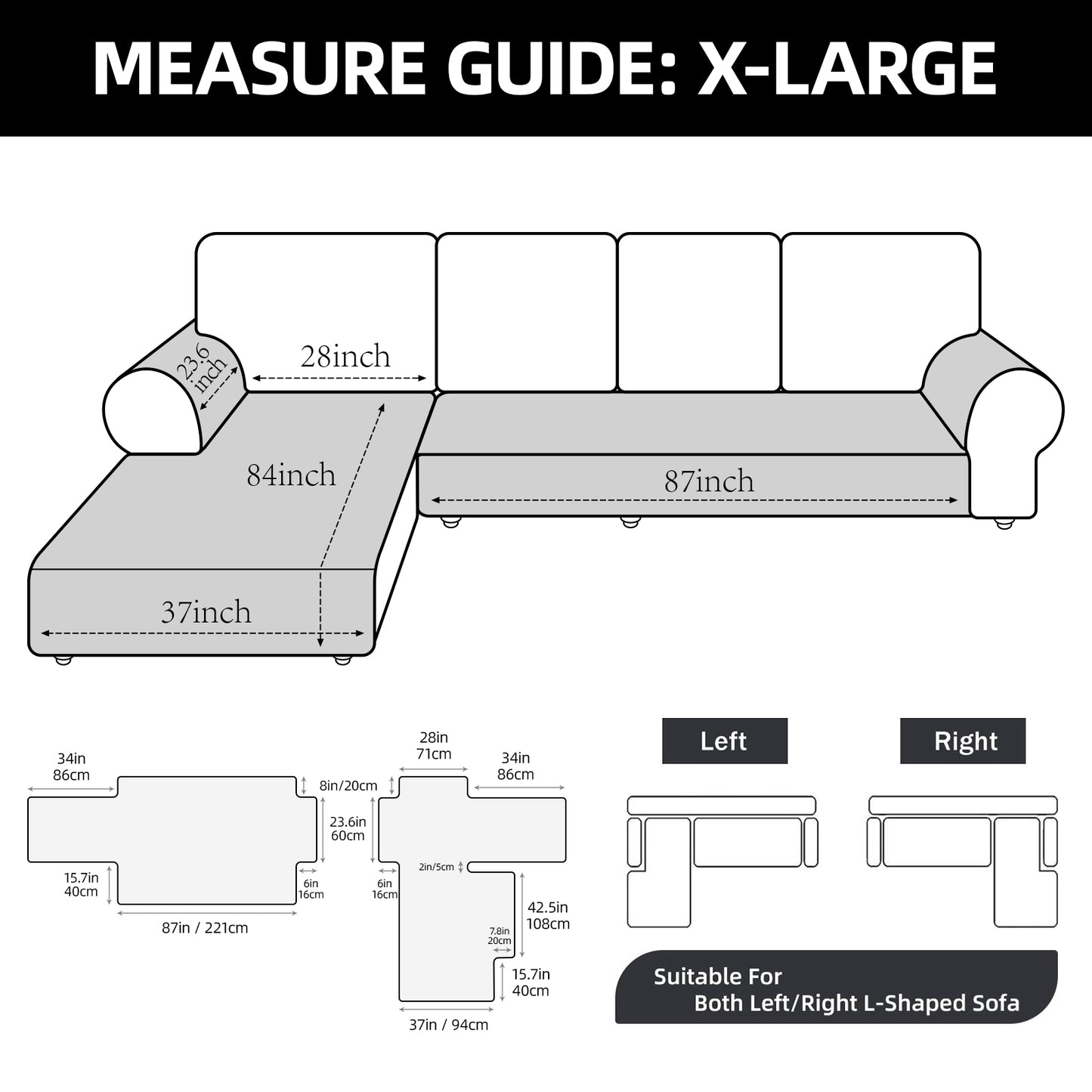 L Shape Sectional Couch Covers 2-Piece 100% Waterproof Pet Couch Covers for Sectional Sofa Washable(Left Chaise + 2/3 Seat Sofa,Grey )
