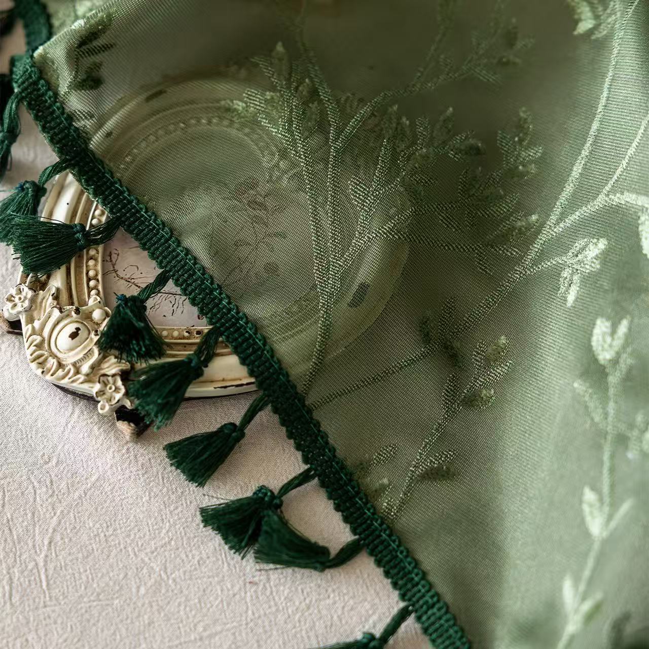 Green Lace Kitchen Curtain Valance Door Panel Rod Pocket Voile Window Treatment Tier for Bathroom Dining Room 1 Panel