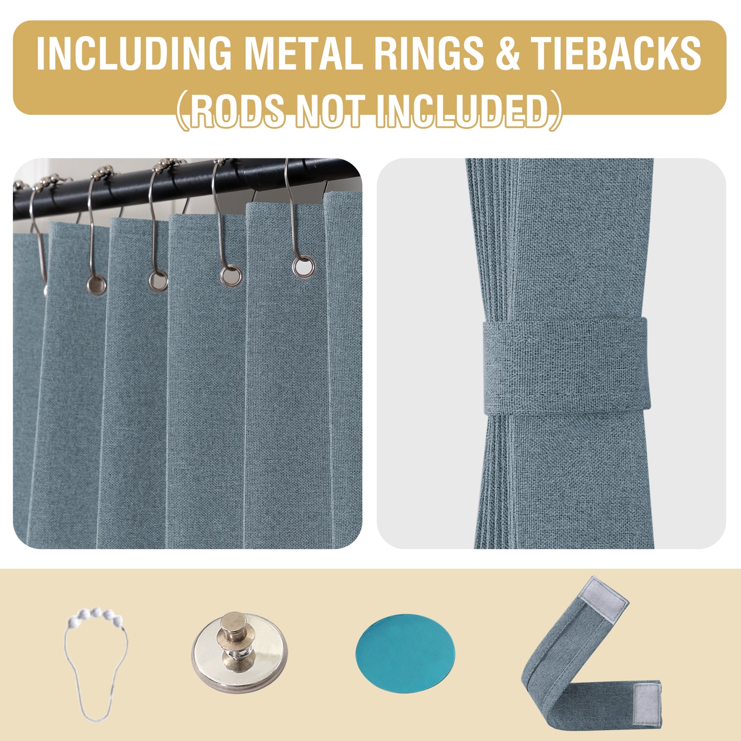 Double-sided Linen ,High shading,2 Panel Rod Pocket Semi Sheer Neutral Country Rustic Farmhouse Organ Curtain Bedroom,Smoke Blue