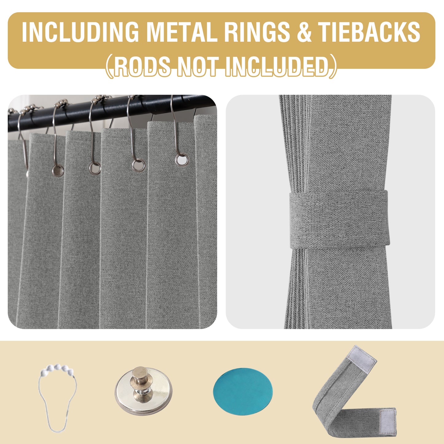 Double-sided Linen ,High shading,2 Panel Rod Pocket Semi Sheer Neutral Country Rustic Farmhouse Organ Curtain Bedroom,Grey