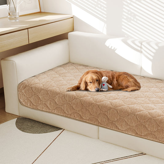 Couch Cover Chenille Pet Fuzzy Sofa Covers for Cushion Couch Anti Slip Washable with Strap Soft Couch Protector Cover for Dogs Cats Kids,Khaki