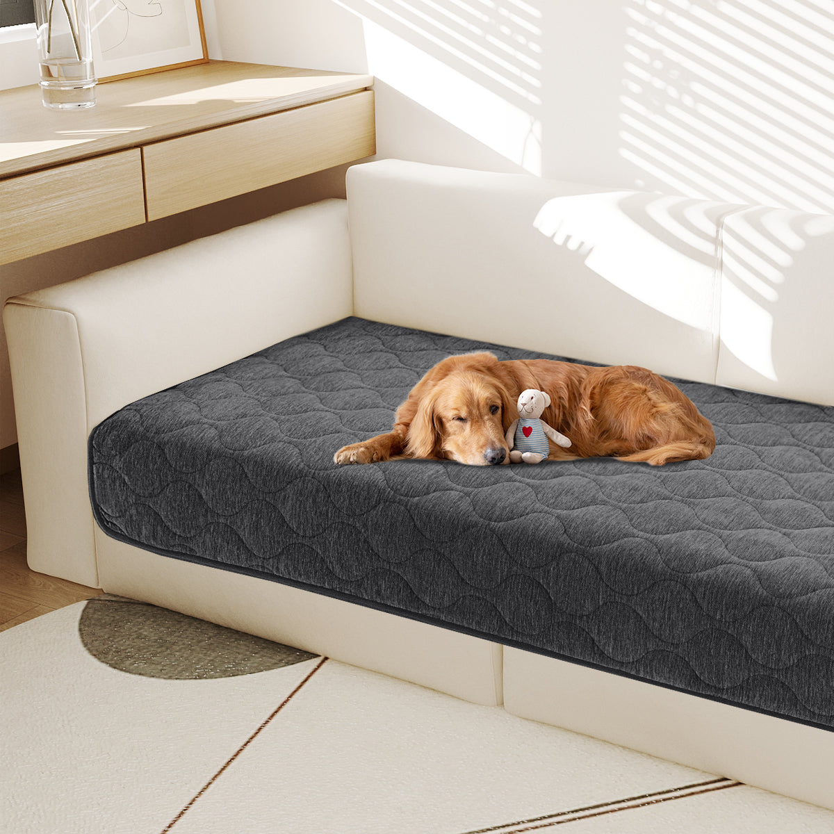 Couch Cover Chenille Pet Fuzzy Sofa Covers for Cushion Couch Anti Slip Washable with Strap Soft Couch Protector Cover for Dogs Cats Kids,Darkgrey