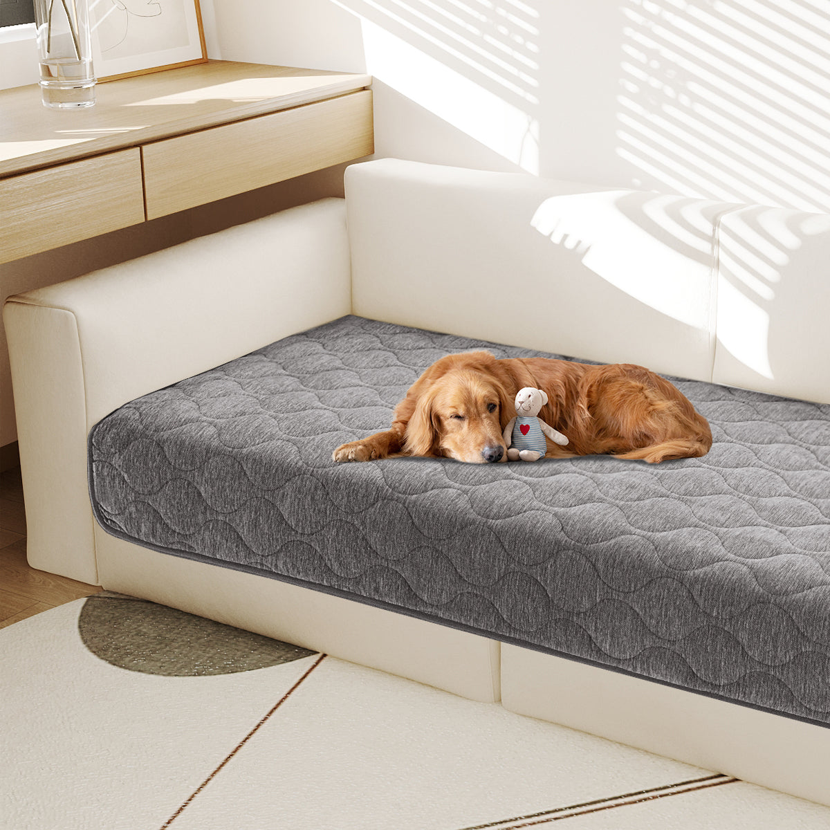 Couch Cover Chenille Pet Fuzzy Sofa Covers for Cushion Couch Anti Slip Washable with Strap Soft Couch Protector Cover for Dogs Cats Kids,Grey