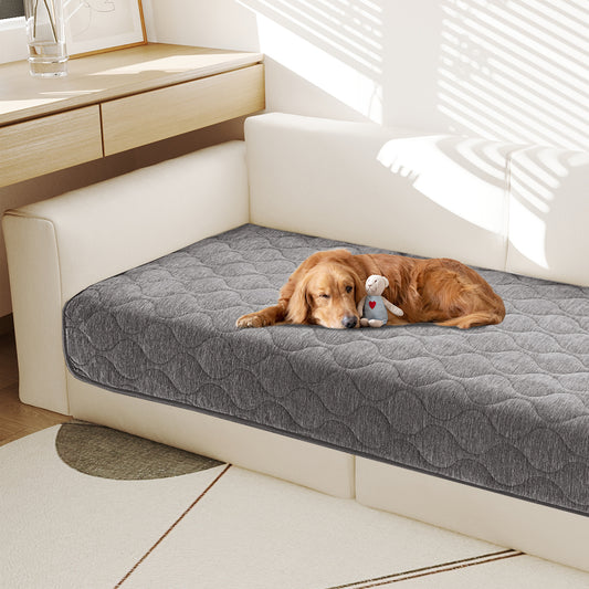 Couch Cover Chenille Pet Fuzzy Sofa Covers for Cushion Couch Anti Slip Washable with Strap Soft Couch Protector Cover for Dogs Cats Kids,Grey