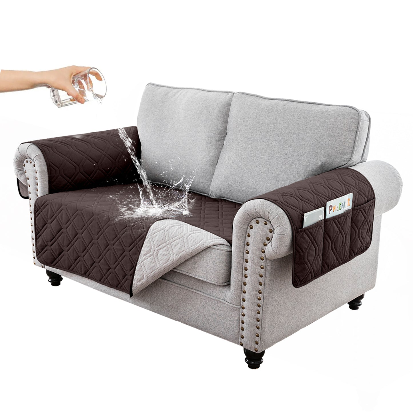 Recliner Sofa Cover Backless  for 1/2/3 Seater with Pocket, Slipcovers Reversible Washable Elastic Adjustable Strap for home,Chocolate