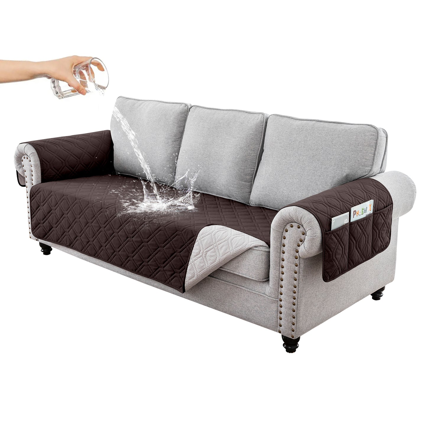Recliner Sofa Cover Backless  for 1/2/3 Seater with Pocket, Slipcovers Reversible Washable Elastic Adjustable Strap for home,Chocolate