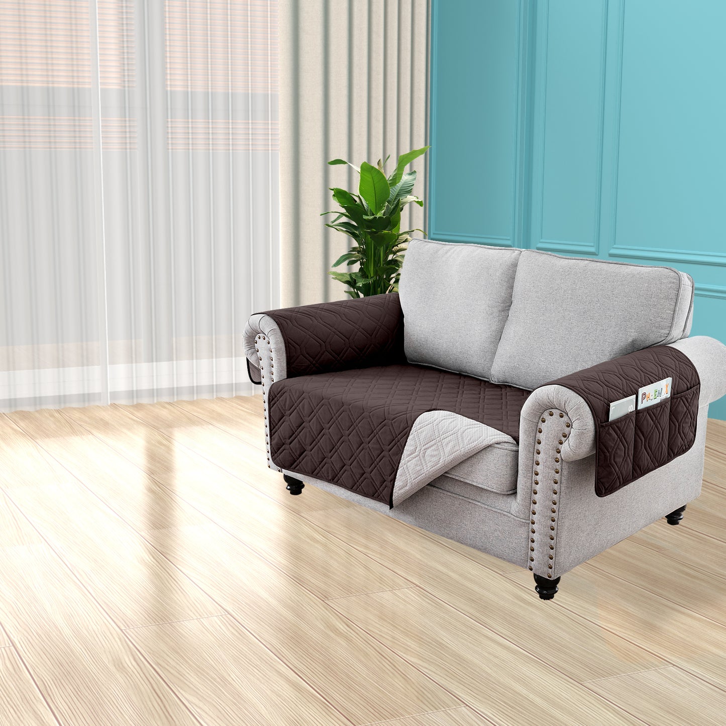 Recliner Sofa Cover Backless  for 1/2/3 Seater with Pocket, Slipcovers Reversible Washable Elastic Adjustable Strap for home,Chocolate