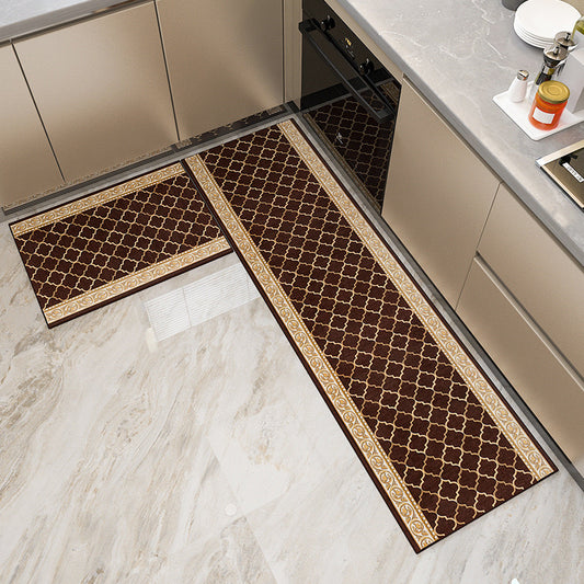 Kitchen Rugs 2 Piece Non Slip Soft Boho Embroidered Rug Runner, Coffee
