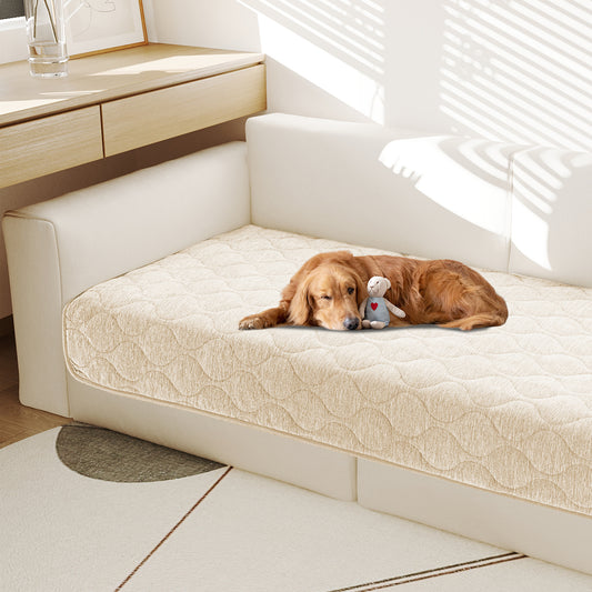 Couch Cover Chenille Pet Fuzzy Sofa Covers for Cushion Couch Anti Slip Washable with Strap Soft Couch Protector Cover for Dogs Cats Kids,Beige