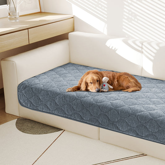 Couch Cover Chenille Pet Fuzzy Sofa Covers for Cushion Couch Anti Slip Washable with Strap Soft Couch Protector Cover for Dogs Cats Kids,Greyblue