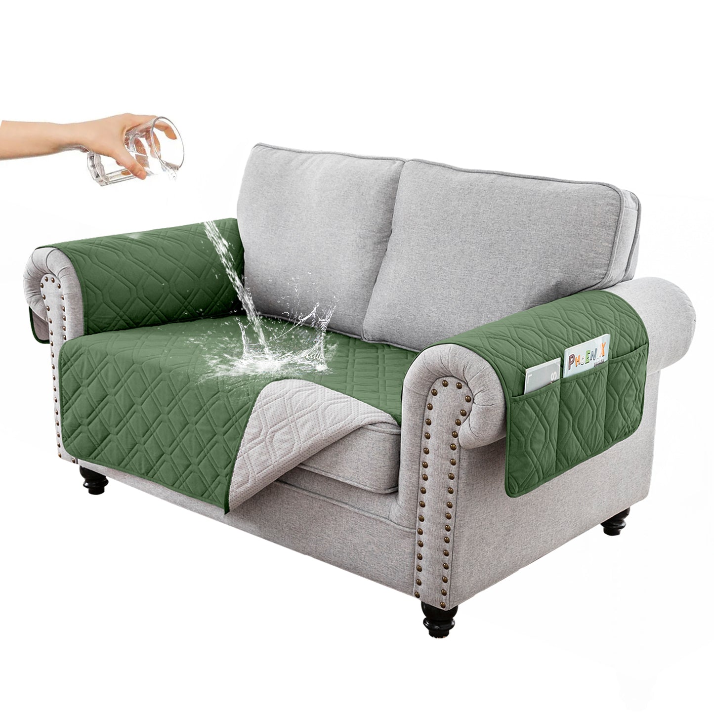 Recliner Sofa Cover Backless  for 1/2/3 Seater with Pocket, Slipcovers Reversible Washable Elastic Adjustable Strap for home,Dark Green