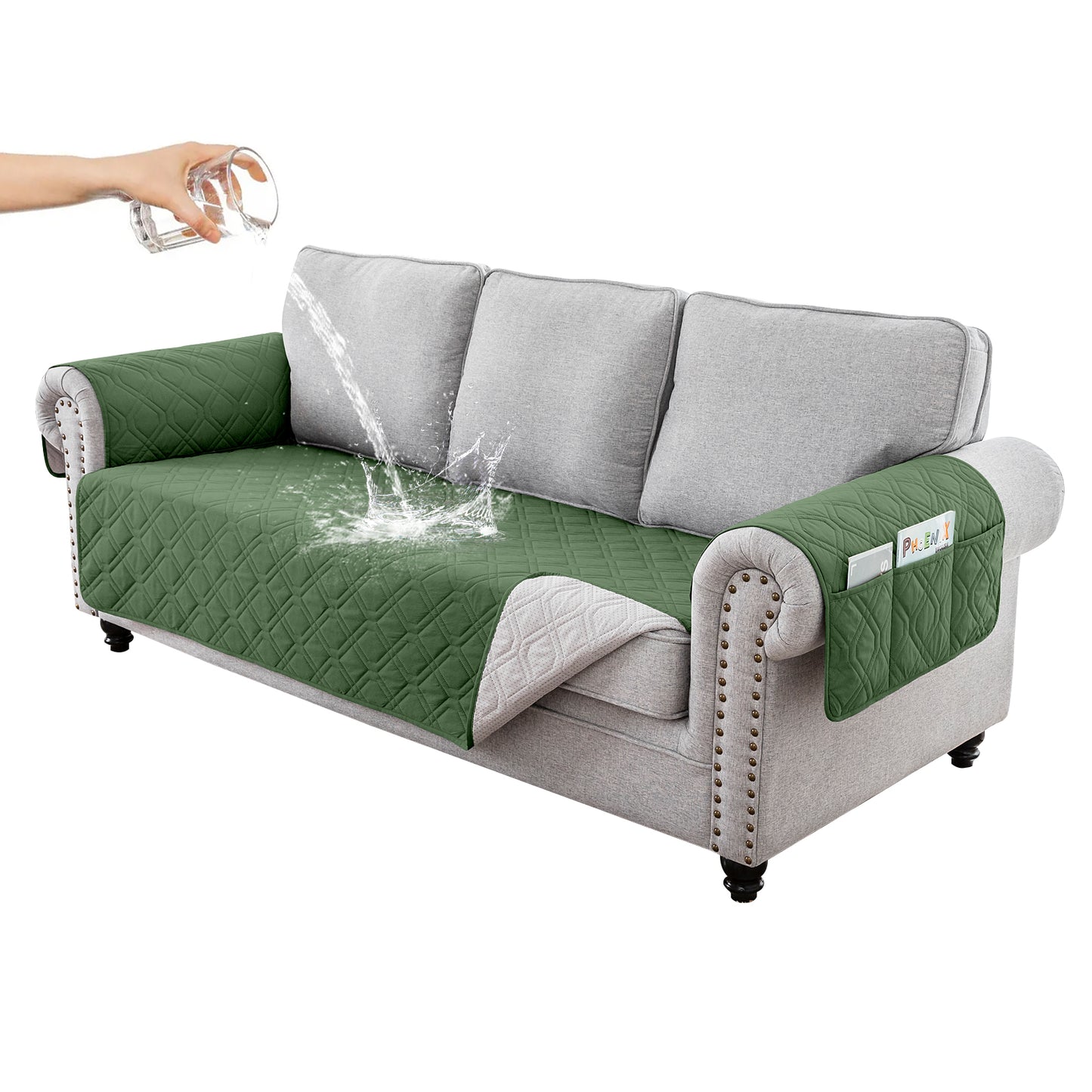 Recliner Sofa Cover Backless  for 1/2/3 Seater with Pocket, Slipcovers Reversible Washable Elastic Adjustable Strap for home,Dark Green