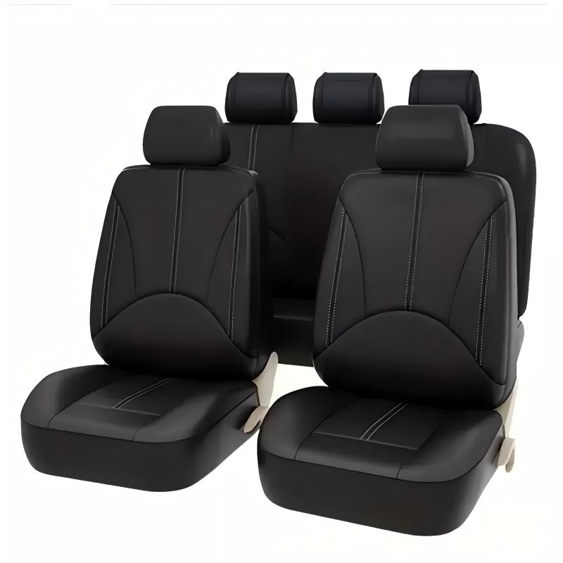 Universal PU Leather Car Seat Covers - Front 2 or Full 5 Seat Set, Waterproof Easy Install Car Seat Protectors, Custom Fit for Most Cars ,Black