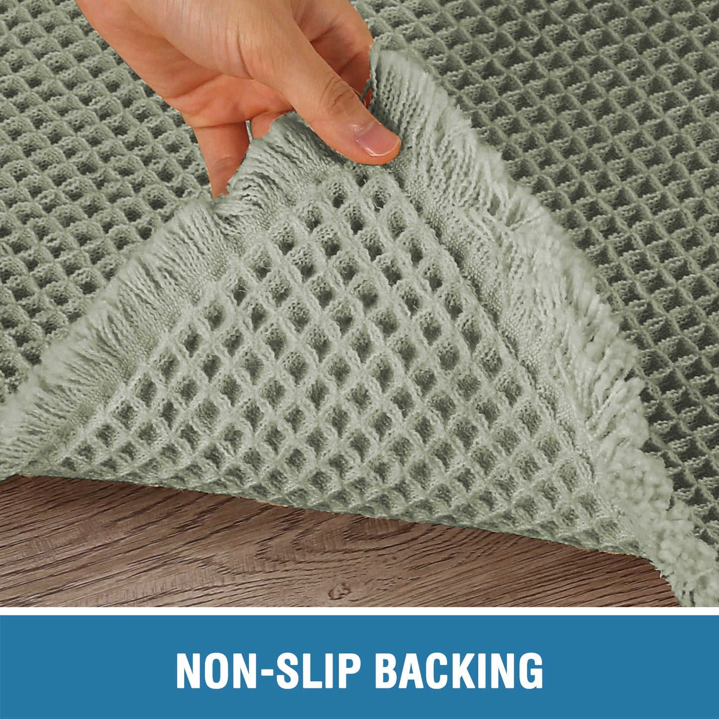 Waffle Bath Mat, Super Absorbent Non Slip Bath Mats for Bathroom Floor, Machine Washable Bathroom Rugs with Tassels,Ultra Soft,Sage