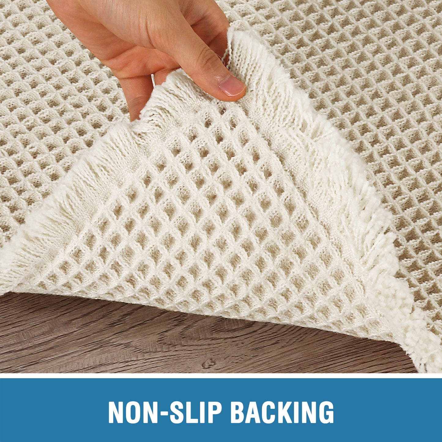 Waffle Bath Mat, Super Absorbent Non Slip Bath Mats for Bathroom Floor, Machine Washable Bathroom Rugs with Tassels,Ultra Soft,Beige