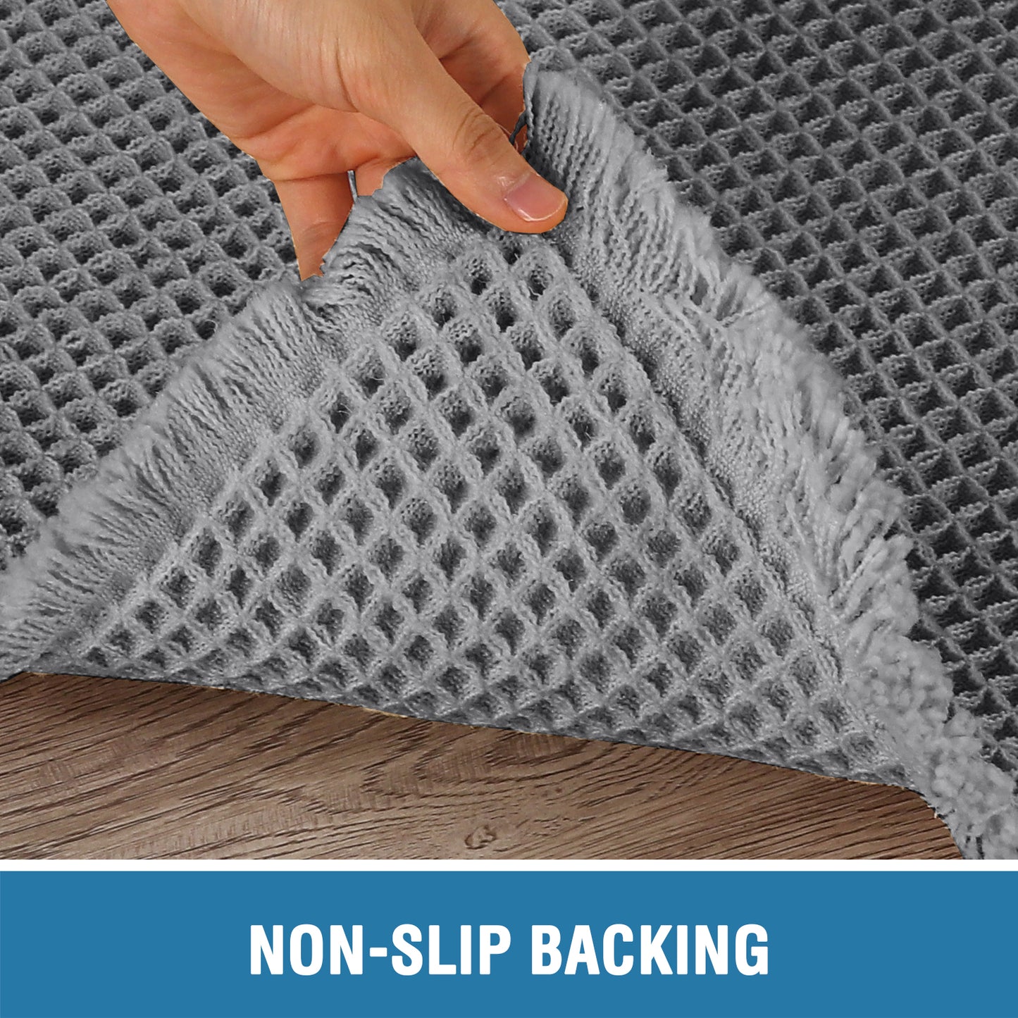Waffle Bath Mat, Super Absorbent Non Slip Bath Mats for Bathroom Floor, Machine Washable Bathroom Rugs with Tassels,Ultra Soft,Smog
