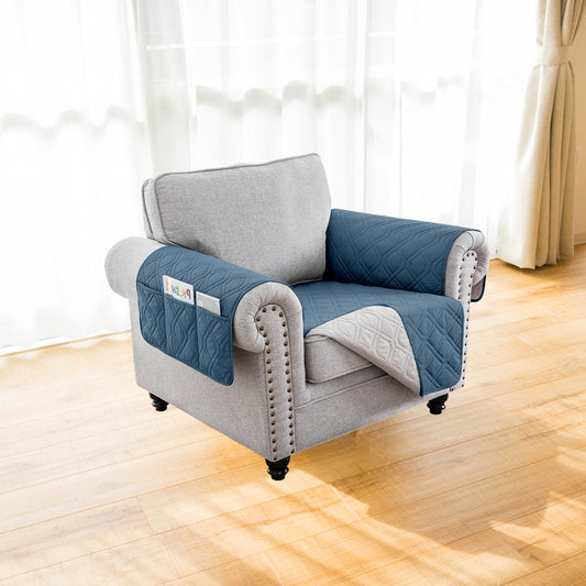 Recliner Sofa Cover Backless  for 1/2/3 Seater with Pocket, Slipcovers Reversible Washable Elastic Adjustable Strap for home,Berlin Blue