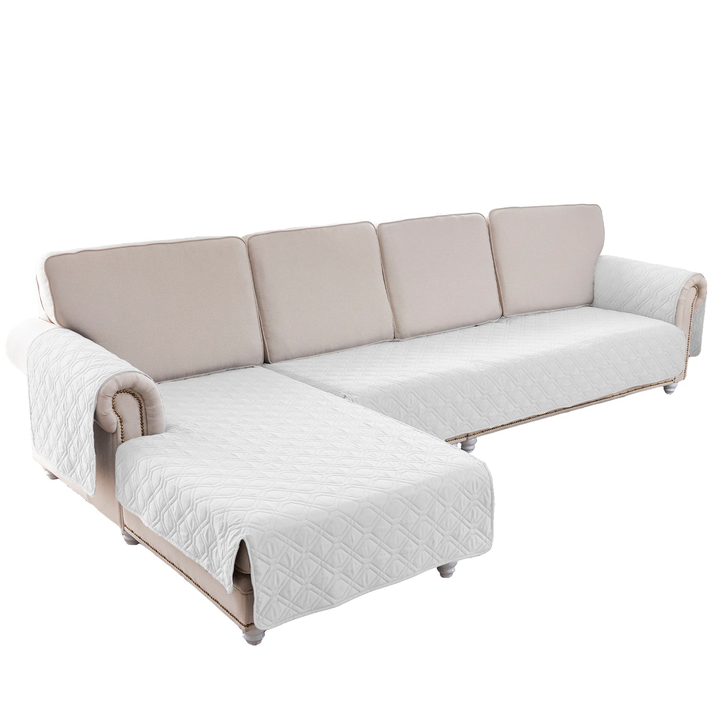 L Shape Sectional Couch Covers 2-Piece 100% Waterproof Pet Couch Covers for Sectional Sofa Washable(Left Chaise + 2/3 Seat Sofa, White)