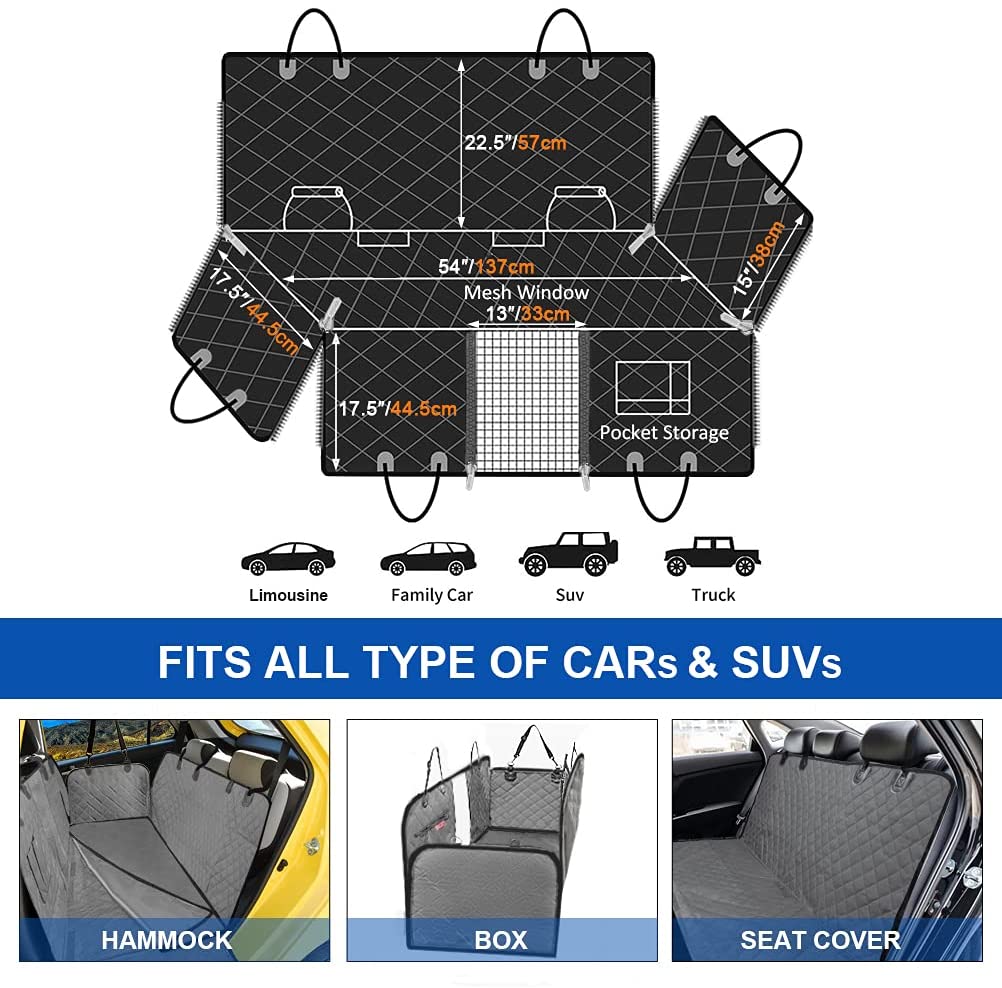 Dog Car Seat Covers with Mesh Window,Dog seat Cover with Side Flap for Cars, Trucks, and Suv's - Waterproof & Nonslip Pet Seat Cover for Backseat, Grey